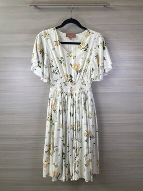 JessaKae Allora Garden Dweller Floral Midi Dress Cream Yellow XS